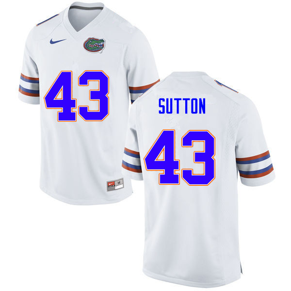 Men #43 Nicolas Sutton Florida Gators College Football Jerseys Sale-White